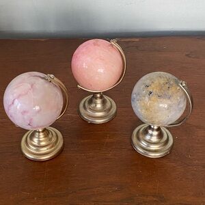 Round Alabaster Globes spinning marble vintage paperweights set of 3